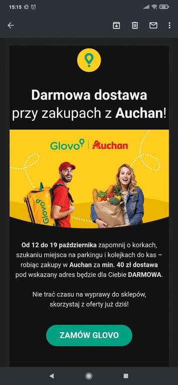 GLOVO Darmowa dostawa Auchan