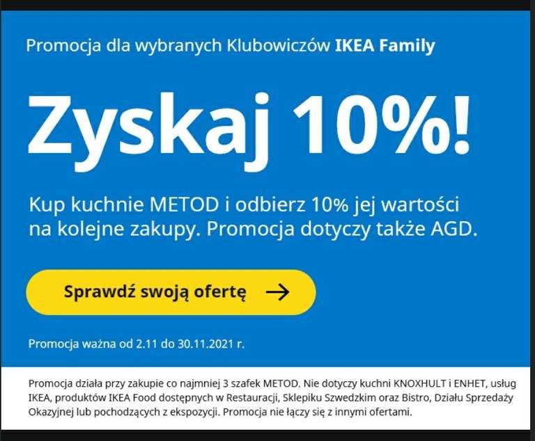 10% zwrotu za zakup kuchni Ikea dla wybranych klubowiczów Ikea Family