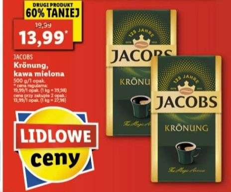Jakobs Kronung, kawa mielona, przy zakupie 2 sztuk. Lidl