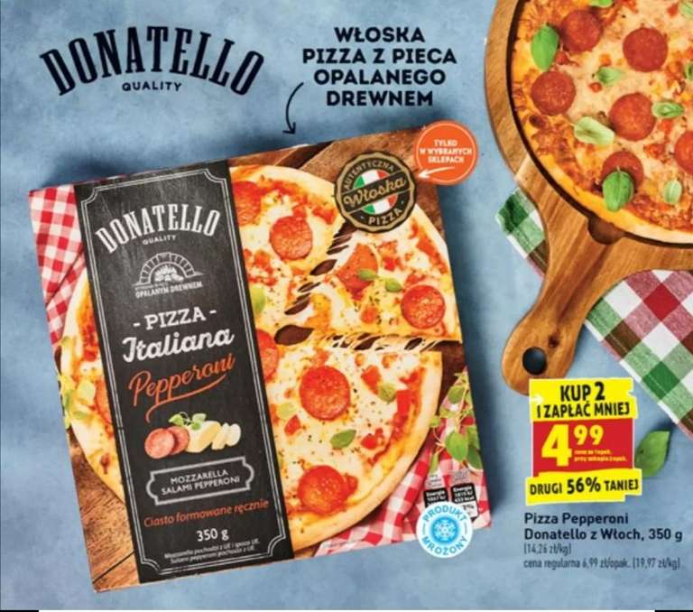 Pizza Pepperoni Donatello 350g za 4,99 zł przy zakupie 2 szt, Biedronka