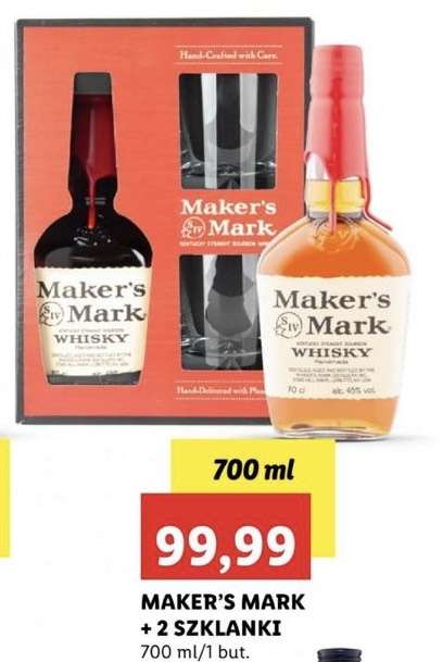 Lidl Whisky bourbon Maker’s Mark 45% 0,7 L + 2 Szklanki