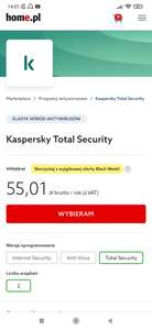 Kaspersky Total Securyty licencja na 2 urządzenia na rok przecena na 55,01zł ze 199,00 zł