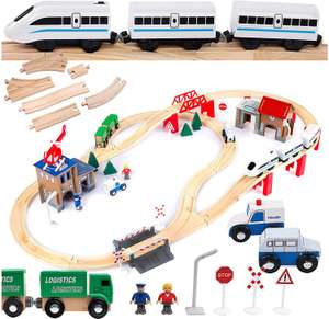 Kinderplay drewniana kolejka, zestaw tory, pociąg, na baterie, posterunek policji, GS0010