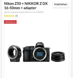 Aparat Nikon Z50 Czarny + 16-50mm + FTZ (możliwe 3835,06zł w ratach)