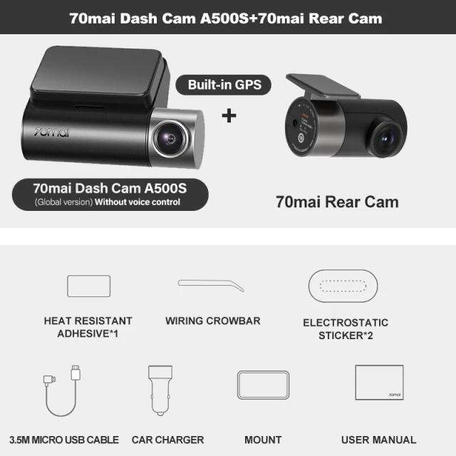 Wideorejestrator 70mai A500S z tylną kamerą ($72.83) - AliExpress