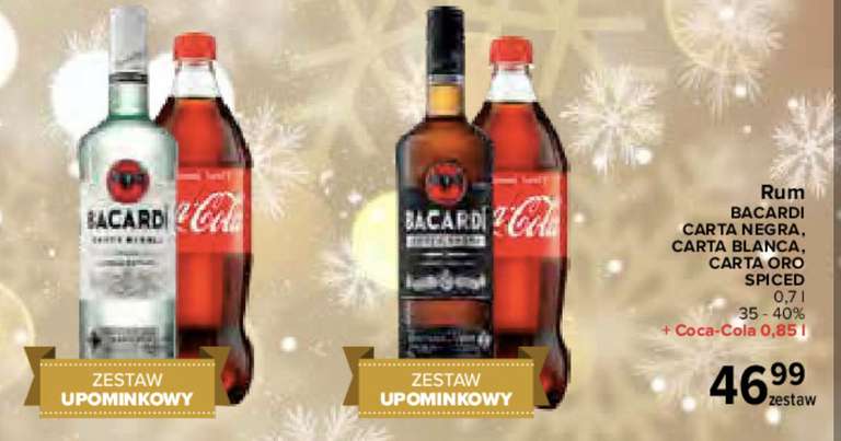 Rum Bacardi Negra/ Bianca/ Oro/ Spiced 0,7L + Coca Cola 0,85L - Carrefour