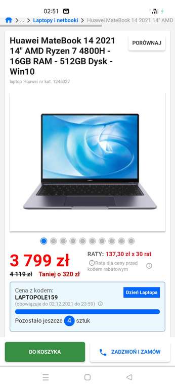 Laptop Huawei MateBook 14 2021 14" AMD Ryzen 7 4800H - 16GB RAM - 512GB Dysk - Win10