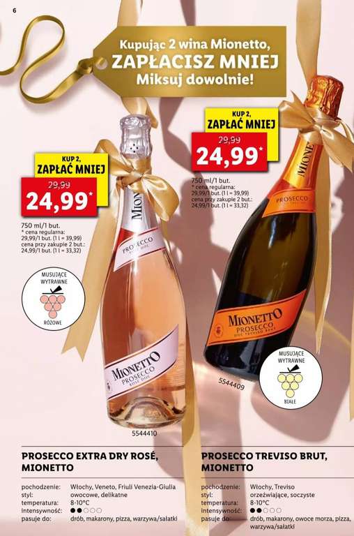 Wino Prosecco Mionetto 0,75l (białe, różowe) przy zakupie 2szt @Lidl
