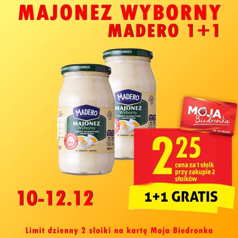 Majonez Wyborny MADERO 1+1 gratis - Biedronka