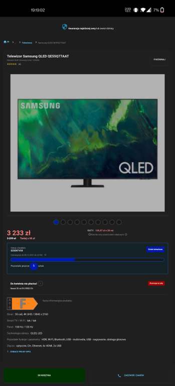 Telewizor Samsung 55" Q77A (Q70A) (w ratach w RTVeuroAGD za 3125.73) | 4k | HDR | 120Hz | QLED | Edge LED | HDMI 2.1