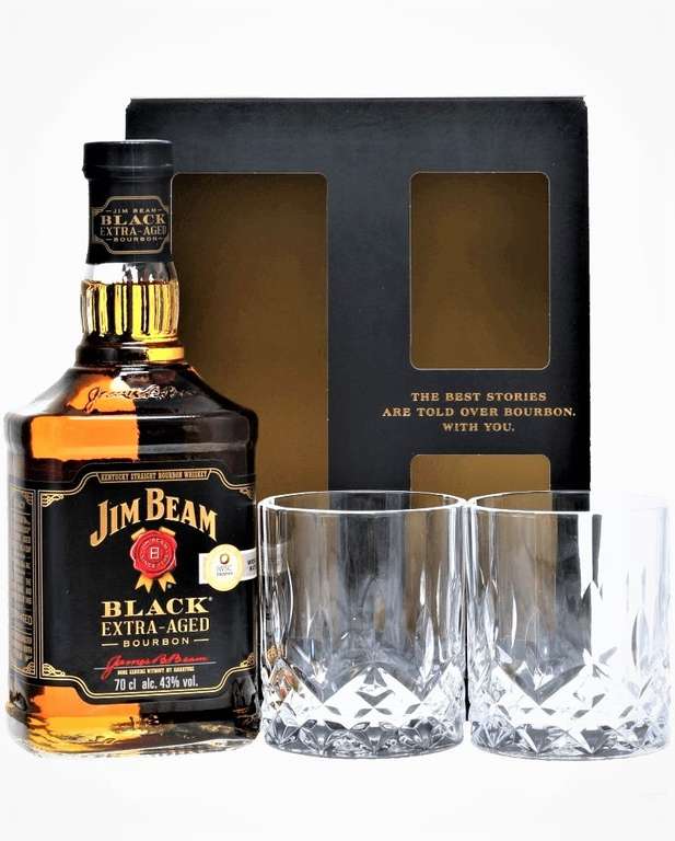 Jim Beam Black Extra-Aged Straight Bourbon Whiskey (Whisky) | 0,7L | 43% | + 2 kryształowe szklanki. Stokrotka. Oferta Zbiorcza.