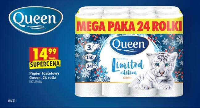 Papier toaletowy Queen 3-warstwowy (24 rolki - 0,63zł/rolka) @Biedronka