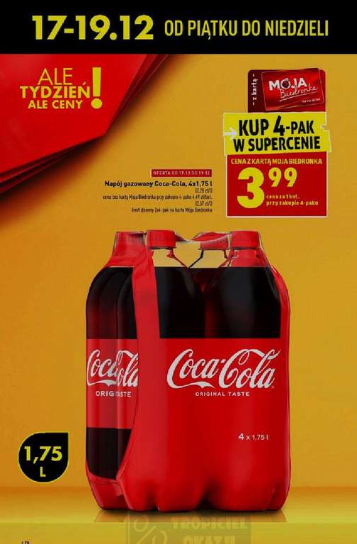 Coca-Cola Biedronka cena za butelkę przy zakupie 4×1,75