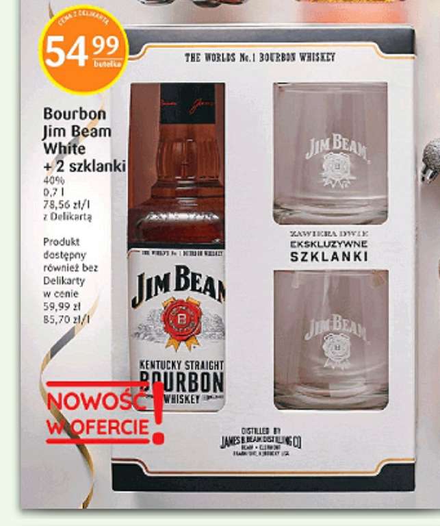 Whisky Jim Beam + 2 szklanki /Delikatesy Centrum