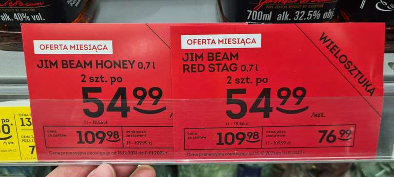 Jim Beam Honey i Red Stag 0,7l w Żabce po 54,99zł przy zakupie 2szt