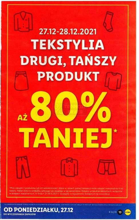 Lidl tekstylia drugi produkt -80%