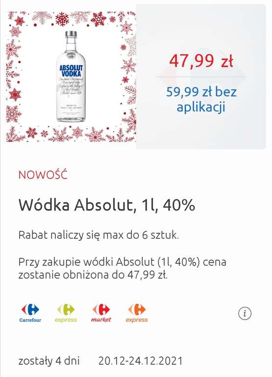Wódka Absolut 1 litr, Carrefour