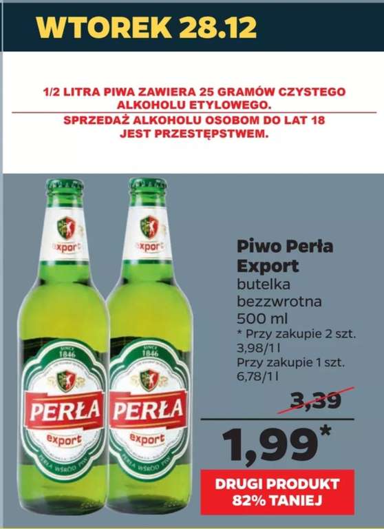 Piwo Perła Export | cena przy zakupie 2 szt. |butelka bezzwrotna 500 ml | NETTO