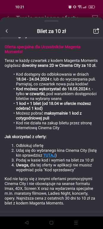 Czwartki w Cinema City za 10 zł dla uczestników Magenta Moments w T-mobile