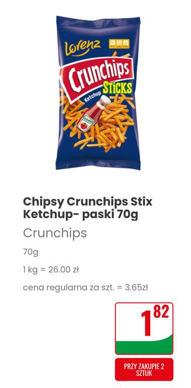 Chipsy Chrunchips Stix ketchup - paski 70g /cena 1 paczki przy zakupie 2/ @Dino