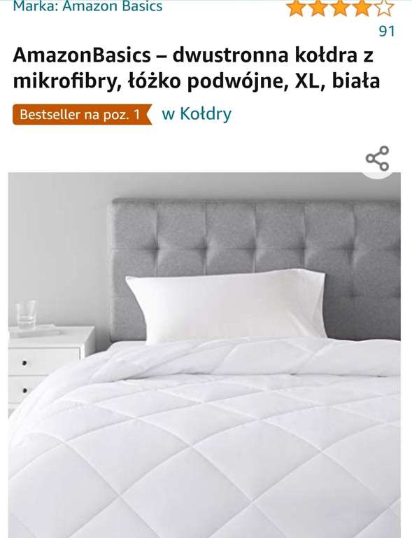 AmazonBasics – dwustronna kołdra z mikrofibry, łóżko podwójne, XL, biała