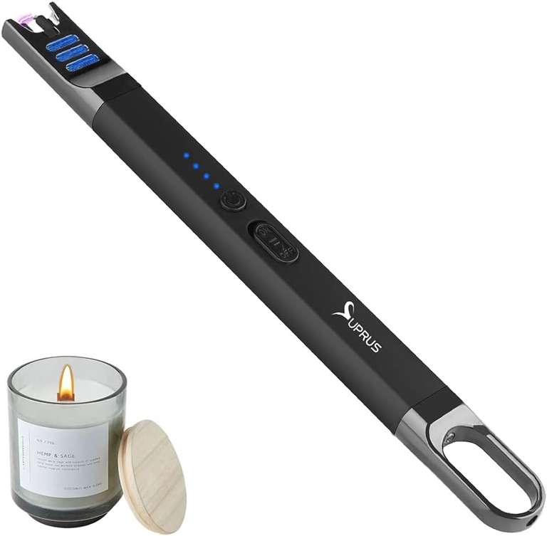 SUPRUS Zapalniczka do świec i nie tylko, z łukiem świetlnym, wiatroszczelna, bezpłomieniowa, ładowana przez USB ze światłem LED