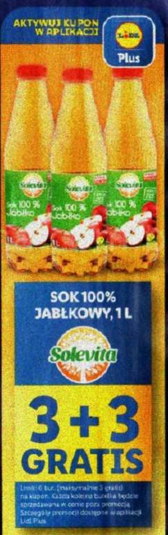 Solevita Sok jabłkowy 100 % 1 l 3 + 3 gratis @Lidl