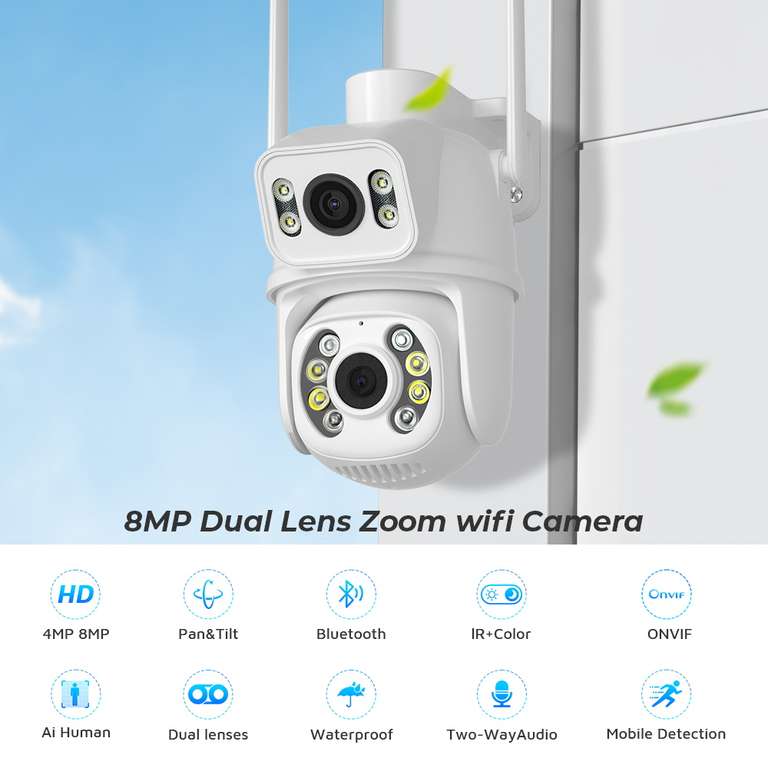 Podwójna kamera IP do monitoringu ZRHUNTER 2MP/4MP, WiFi, aplikacja, IP66| Wysyłka z CN | $23.12 @ Aliexpress