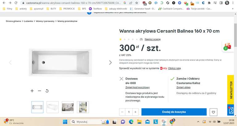 Wanna akrylowa Cersanit Balinea 160 x 70 cm