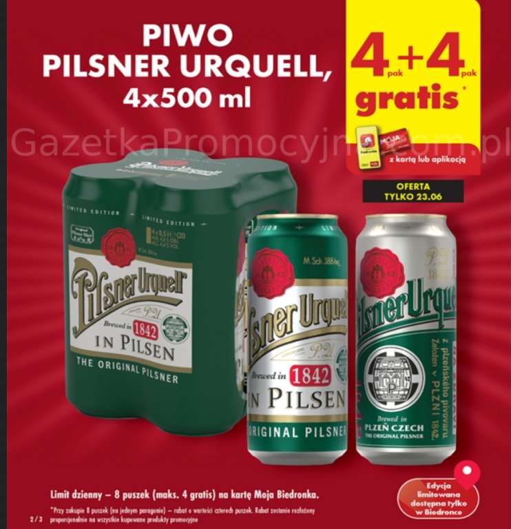 Piwo Pilsner Urquel 4-pak 0,5 l puszka + 4-pak gratis @Biedronka