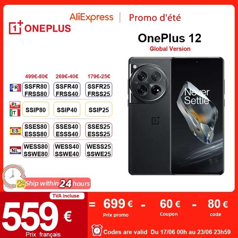 Smartfon OnePlus 12 5G 16GB 1TB Snapdragon 8 Gen 3 100W za $725.48 z EU @ Aliexpress