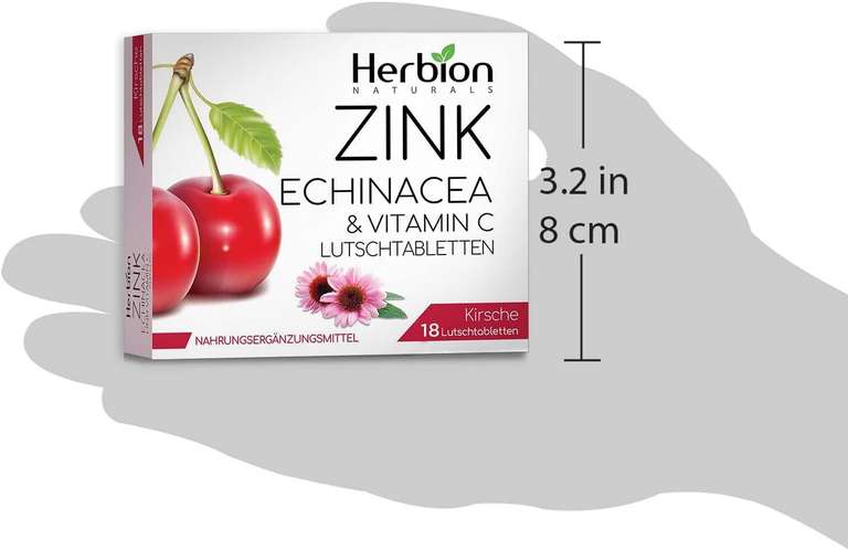 Herbion Naturals - cukierki na odporność z cynkiem i witaminą C o smaku wiśniowym, opakowanie 18 sztuk
