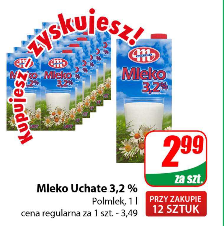 Mleko Uchate/Mlekovita 1L 3,2% przy zakupie 12szt. @Dino