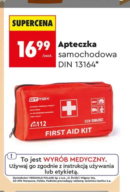 Biedronka GT Max Apteczka samochodowa DIN 13164.