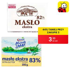 Masło ekstra z Polskiej Mleczarni 82% lub Masło Mazurski Smak 83% - 3.33zł/szt przy zakupie 3 - Biedronka