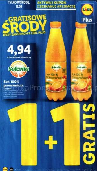 Sok pomarańczowy 1L Solevita 1+1 gratis @Lidl
