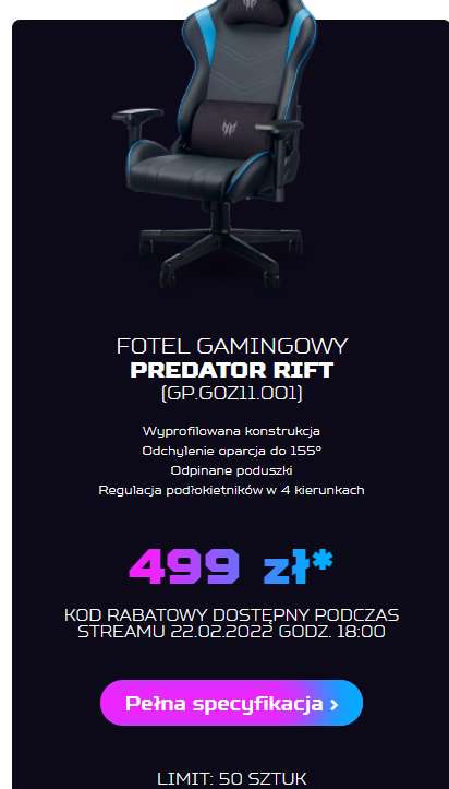 Fotel ACER Predator Rift Czarno-niebieski