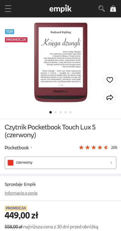 Czytnik Pocketbook Touch Lux 5 (czerwony)