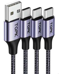 TOPK USB-A do USB-C Kabel [3 sztuki 2 m] - 3A szybkie ładowanie i synchronizacja danych