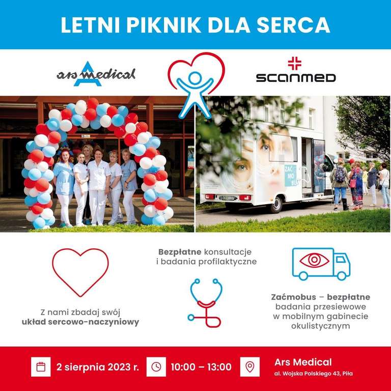 Letni Piknik Dla Serca w Szpitalu Ars Medical w Pile>>> bezpłatne badania przesiewowe oraz układu sercowo-naczyniowego