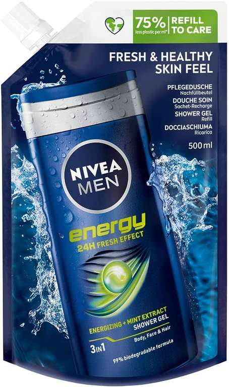 Nivea Men Energy Pielęgnujący Żel Pod Prysznic Z Workiem, 6 Sztuk (1 sztuka 7 zł) 500ml @ Amazon.pl