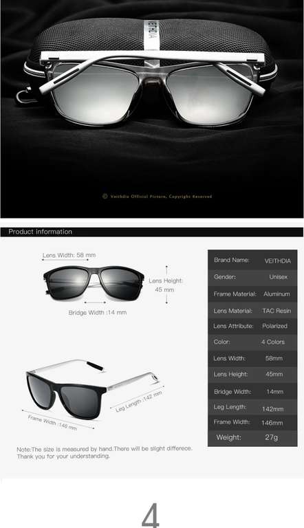 Okulary VEITHDIA + futerał, polaryzowane, UV 400, aluminium - kilka kolorów do wyboru $4.48