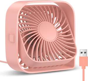 TOPK Wentylator biurkowy USB z silnym przepływem powietrza, cichy, trzy prędkości, obrotowa głowica 360°, (różowy)