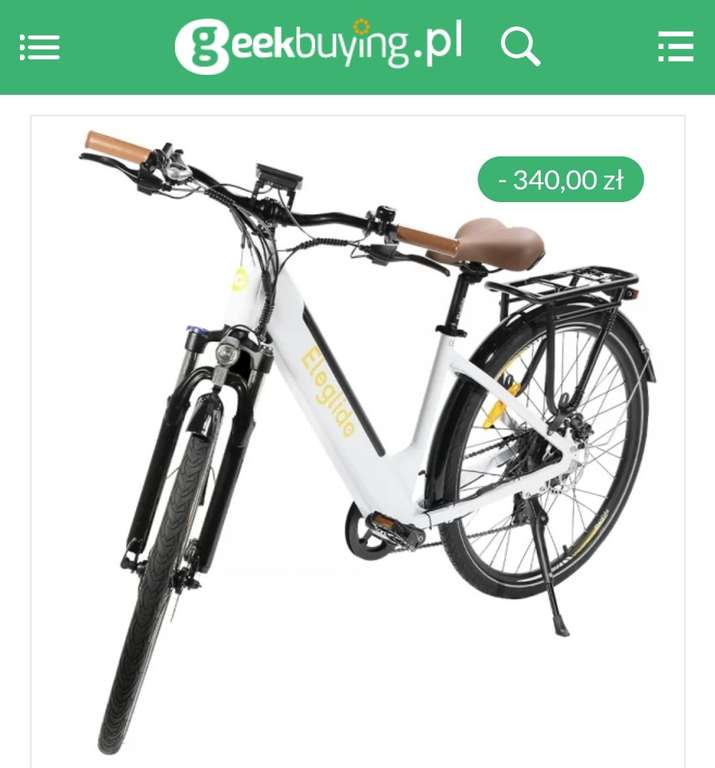 Damski rower elektryczny Eleglide T1 Step-Thru, biały, z baterią na około 80-90 km), bagażnik, nóżka, światła