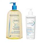 Zestaw kosmetyków Bioderma: olejek do kąpieli 1000 ml i balsam intensywnie nawilżający 500 ml - aplikacja @InPost Fresh
