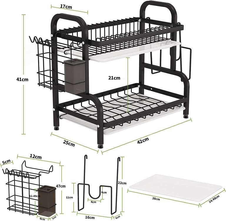 COVAODQ 2-poziomowy stojak do naczyń, OKAZJA BŁYSKAWICZNA, kompaktowy zestaw ociekaczy do kuchni (kolor czarny)