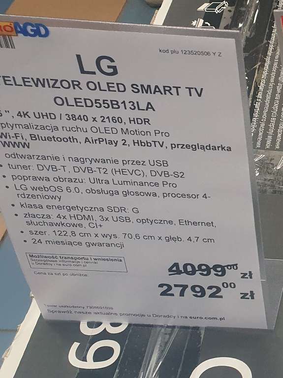 Telewizor LG OLED55B13LA DVB-T2/HEVC RTV EURO AGD Łódź Pojezierska