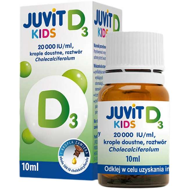 Juvit D3 Kids (20000 IU/ml), witamina D w kroplach (lek) w aptece Dr Lew (DW: 31.08.2023) po 1,08 zł