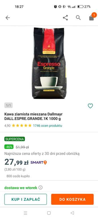Kawa ziarnista mieszana Dallmayr Espresso Grande 1000 g