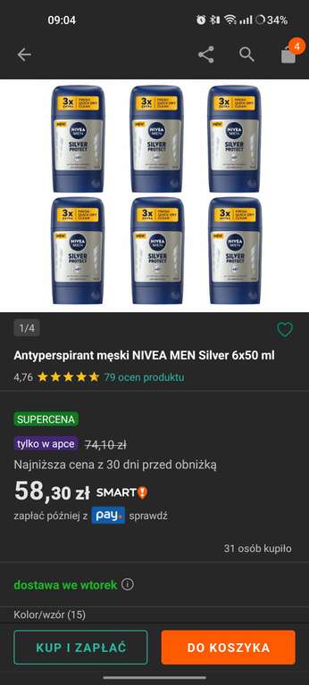 Zestaw NIVEA MEN 6 x Antyperspirant w sztyfcie Silver Protect, 50 ml